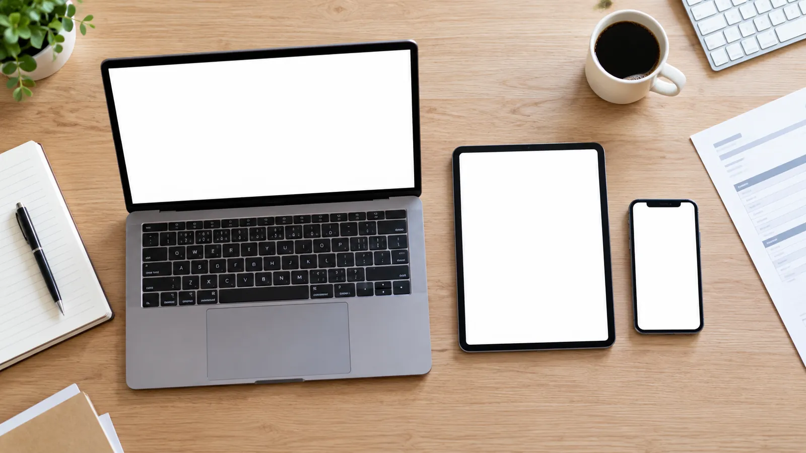 Um computador, um tablet e um telefone numa mesa: três artigos que respondem à pergunta da gestora.